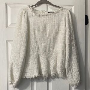 SHEIN Textured White Frayed Hem Blouse